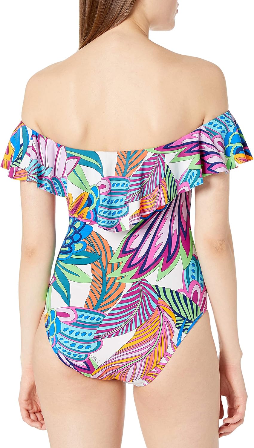 Trina Turk Women's Off-The-Shoulder Ruffle Bandeau One Piece Swimsuit at  Women’s Clothing store