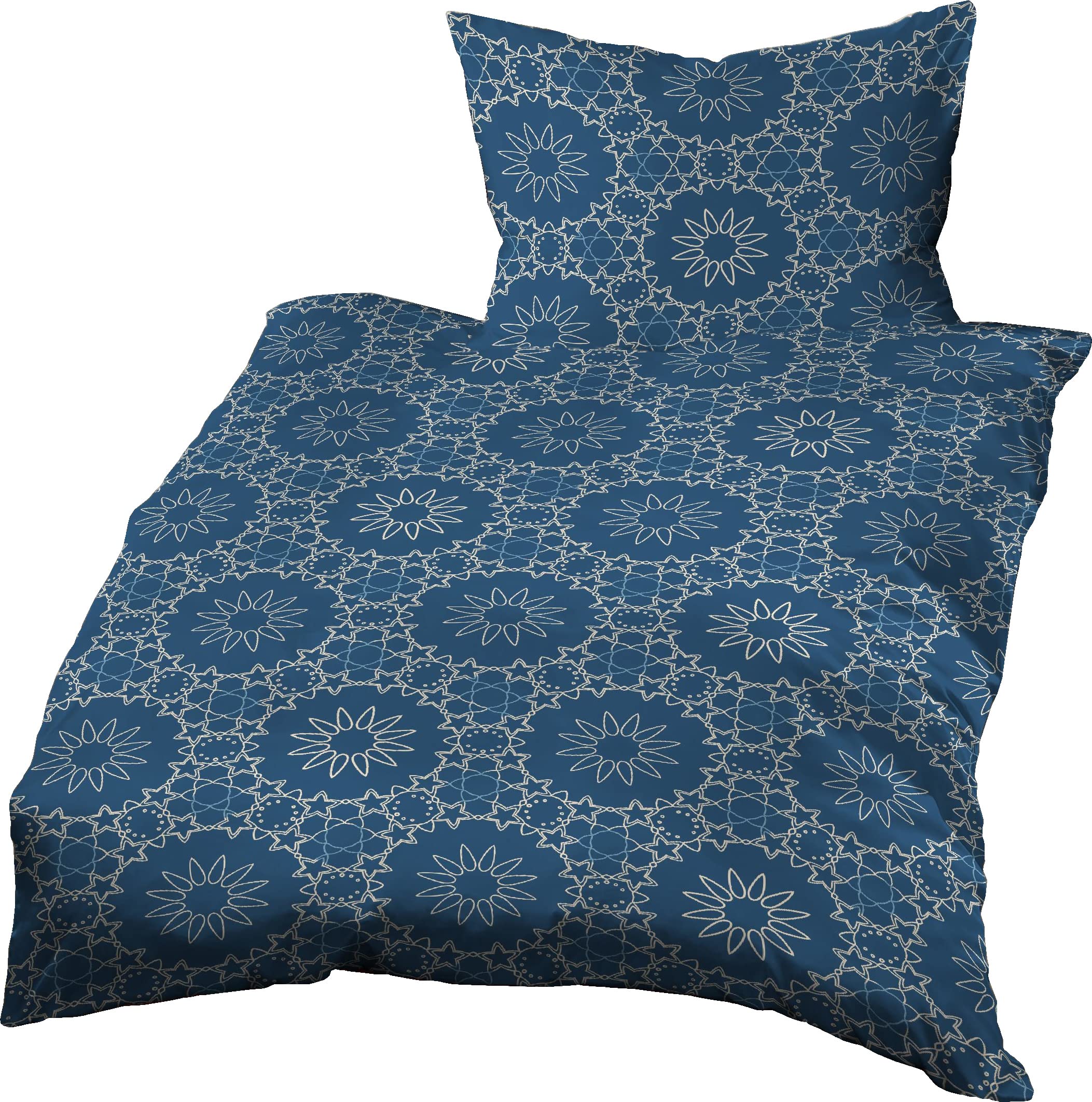 Gerald Wittmann Bed Linen 140 x 200 cm + 70 x 90 cm, Cotton Satin, Ornaments Blue White