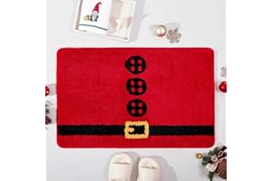 TRUEDAYS Christmas Red Bath Mat Cute Santa Claus Belt Bathroom Rug Non Slip Washable Shower Kitchen Rugs Christmas Winter Home Decor