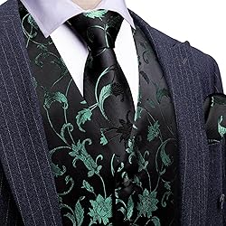 Barry.Wang Green Black Vest for Men Silk Jacquard