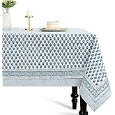 CPC Tablecloth 100% Cotton 60x60 Inch Indian Block Print Square Table Cover, Table Cloth for Weddings, Spring/Summer, Barbeque - Apatite Blue