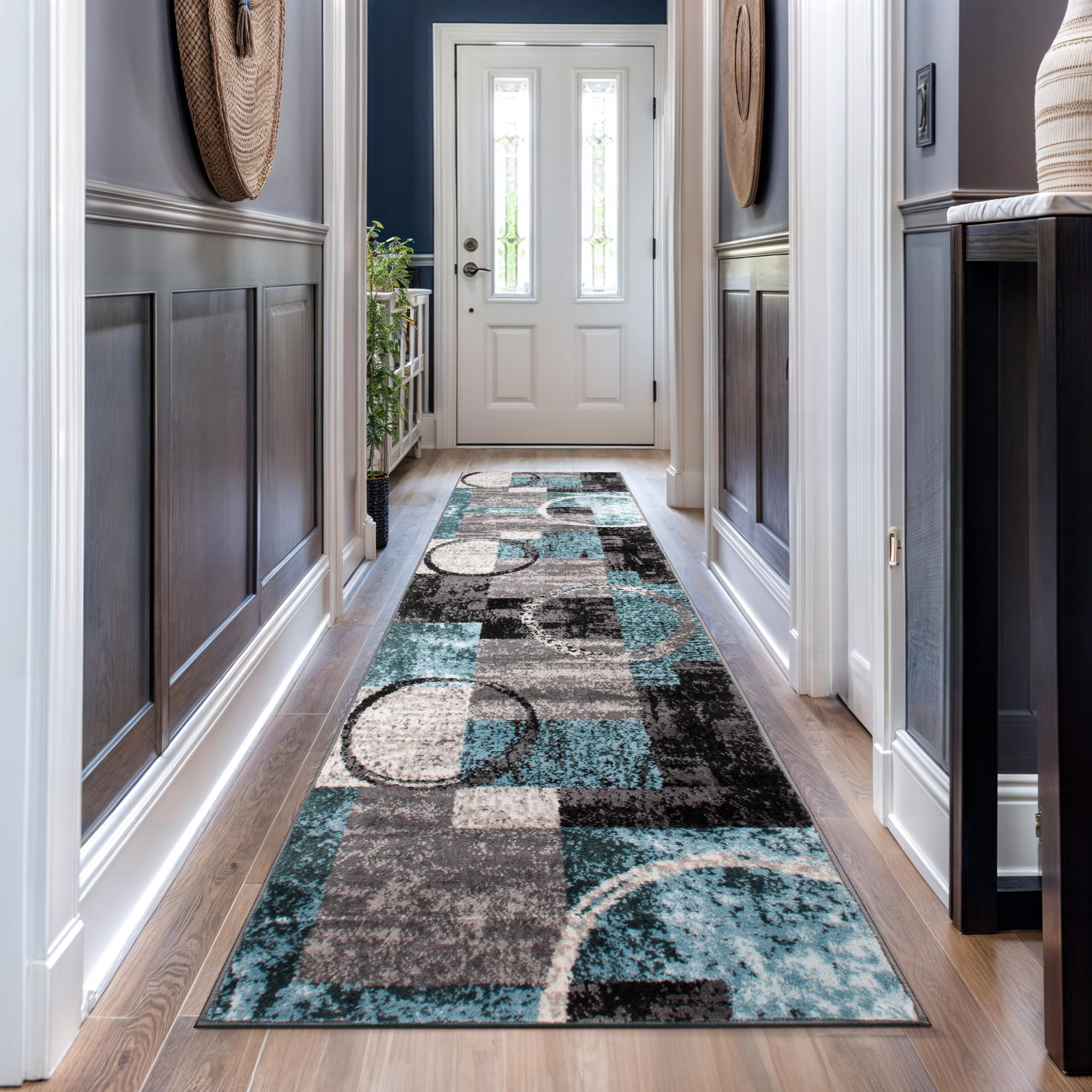 Rugshop Contemporary Circle Design Runner Rug, Carpet with Jute Backing for Hallway, Entryway, or Kitchen, Gray, 2'7" x 10' Image