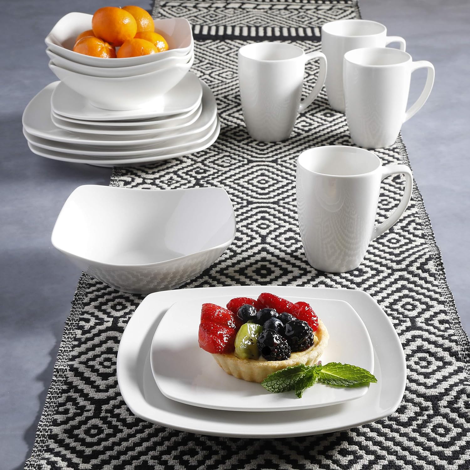  | Gibson Home Zen Buffet Dinnerware Set, Service for 4 (16pcs), White (Square): Dinnerware Sets