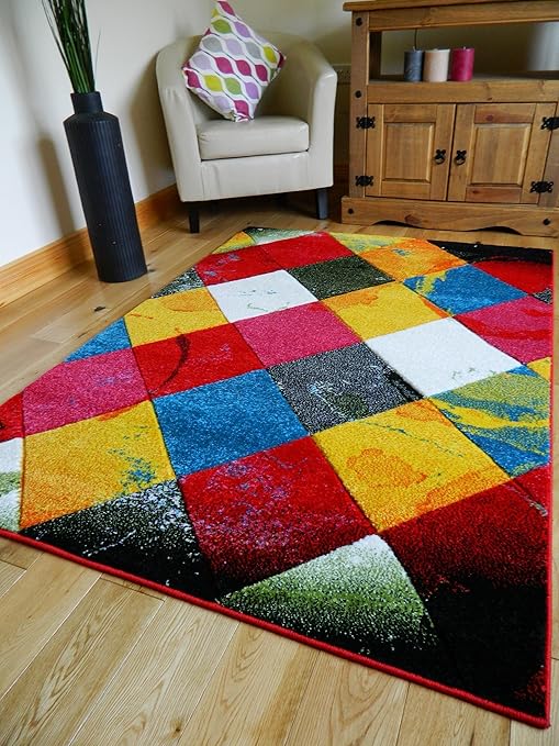 MULTI COLOURED DIAMONDS DESIGN FUNKY BRIGHT MODERN THICK SOFT HEAVY