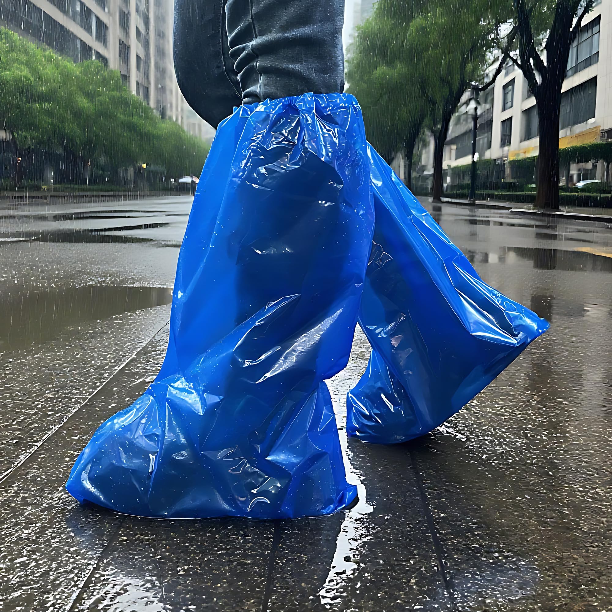 Photo 1 of 10 Pairs Waterproof Boot Covers for Rain - Disposable Plastic Rain Shoe Covers - Non-Slip Indoor Outdoor Rain Cover for Shoes,Plastic Overshoes for Men Women -Water Proof Boot Protector – Blue-XL