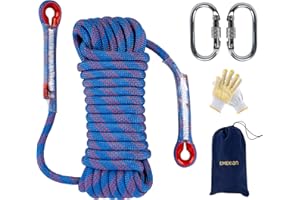 EMEKIAN Indoor Outdoor Climbing Rope, Static Rock Climbing Rope for Escape Rope, Ice Climbing Equipment, Fire Safety Rescue Rope, with Non Slip Gloves