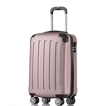 BEIBYE Hartschalen-Koffer Trolley Rollkoffer Reisekoffer Handgepäck 4 Rollen (M-L-XL-Set) (Rosa Gold, M)