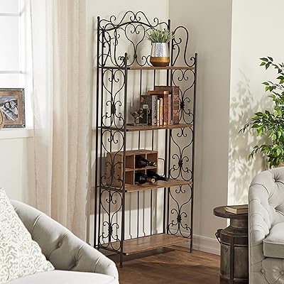 Deco 79 69872 Metal Wood Baker Rack, 27 by 68-Inch, Brown