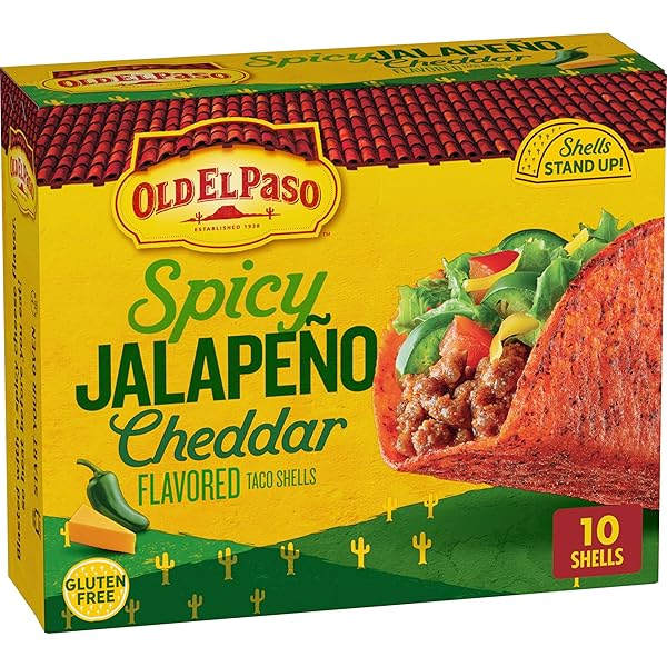 OLD EL PASO SPICY JALAPENO CHEDDAR FLAVORED STAND ‘N STUFF TACO SHELLS, GLUTEN FREE, 10 CT, 5.4 OZ