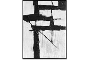Sofoney - Black Framed Black and White Abstract Wall Art Hand Painted Modern Minimalist Oil Painting Heavy Textured Canvas Wall Decor for Living Room Bedroom - 24"x32"