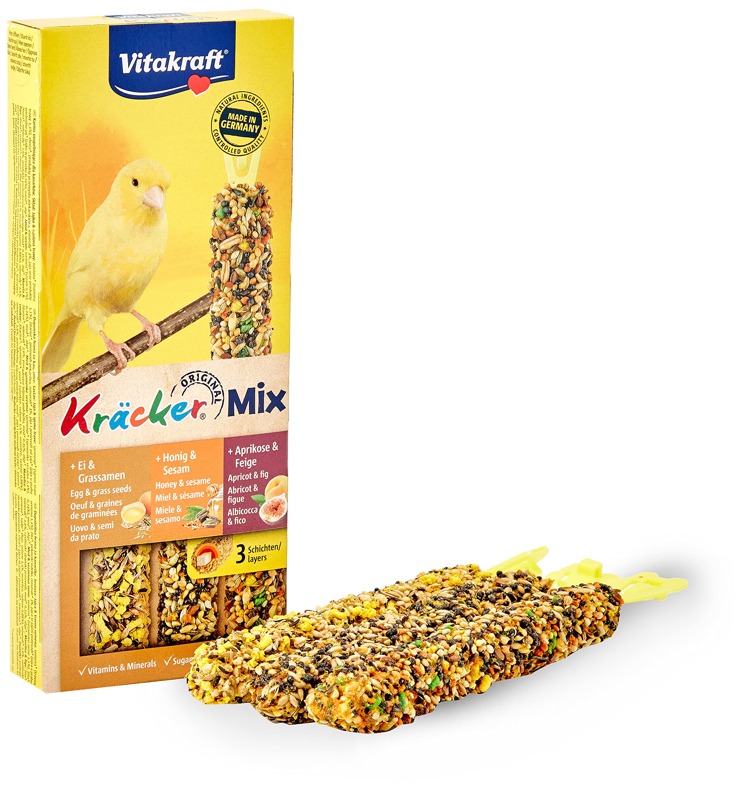 Vitakraft -21229 Kräcker Trio Mix (Egg grass seeds / Apricot fig / Sesame honey) Canaries -80g