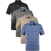 Orrstarry 4 Pack Boys Short Sleeve Polo Shirts Dry Fit Athletic Performance Collared Golf Shirts for Youth