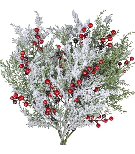 Pack De 60 Branches De Pin De Noël Artificielles Avec Tiges De Baies Rouges Decoration De Noel 98582749