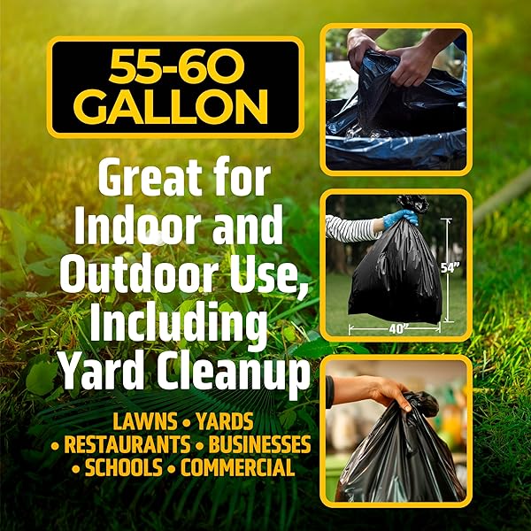 150 PACK 55 GALLON TRASH BAGS – BLACK LARGE GARBAGE BAGS | EXTRA LARGE 50-60 GALLON LAWN AND LEAF BAGS | HEAVY DUTY PLASTIC OUTDOOR YARD WASTE BAGS – PACKING MAY VARY