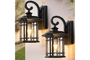 VIANIS Black Outdoor Light Fixture Dusk to Dawn, 2 Pack Porch Lights Outdoor, Exterior Lighting Fixtures with Seed Tempered Glass, Outside Lights for House, Garage, Doorway, Patio