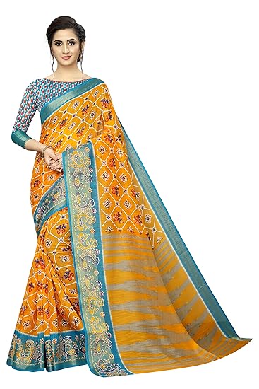 Womens Cotton Silk Saree with Unstitched Blouse Piece (52bandhani)