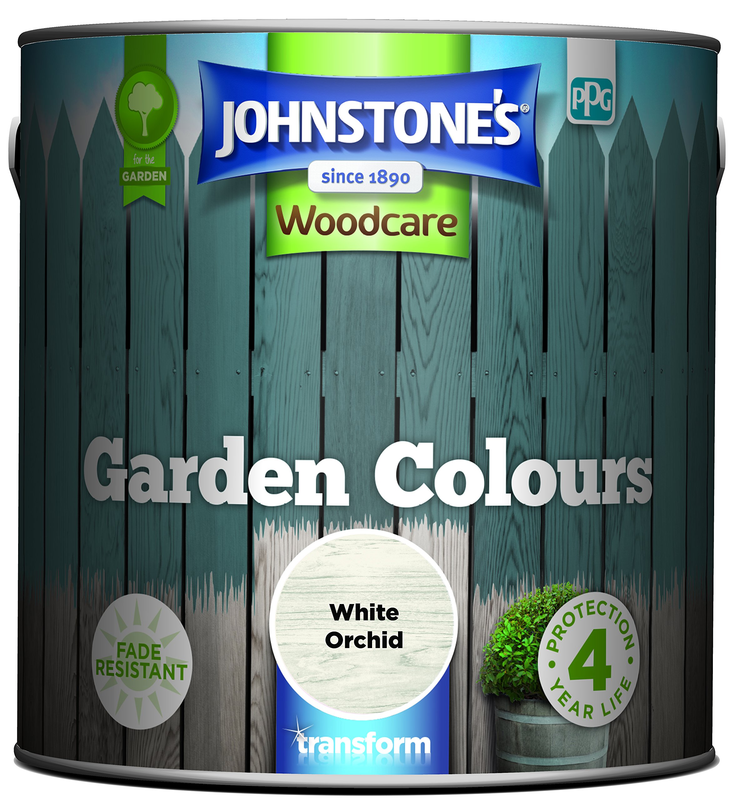 Johnstone’s - Garden Colours - White Orchid - Exterior Wood Paint - Fade Resistant - Suitable for Garden Furniture Outdoors - Fence Paint - Dry in 2 hours - 12m2 Coverage per Litre - 2.5L