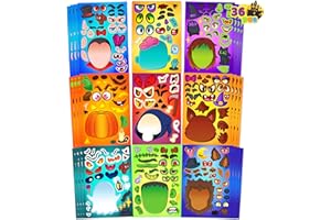 JOYIN 36 PCS Halloween Make-a-face Sticker Sheet, Kids Party Favor Craft Supplies, Make Your Own Characters Stickers with Vampire, Witch, Frankenstein, Ghost, Halloween Goodies Class Activities Game