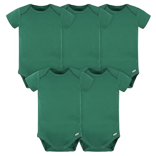 Gerber Baby 5 Pack Onesies Multi-Packs Bundle Interlock 180 gsm, Kelly Green, 12 Months