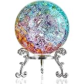 ZEERSHEE 60mm Colorful Ice Cracked Crystal Ball with Stand Decorative Glass Ball Paperweight for Home Wedding Office Christmas Decor