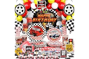 Race Car Birthday Party Decorations - Happy Birthday Racing Car Backdrop, Balloons, Tableware, Car Party Signs, Table Cover f