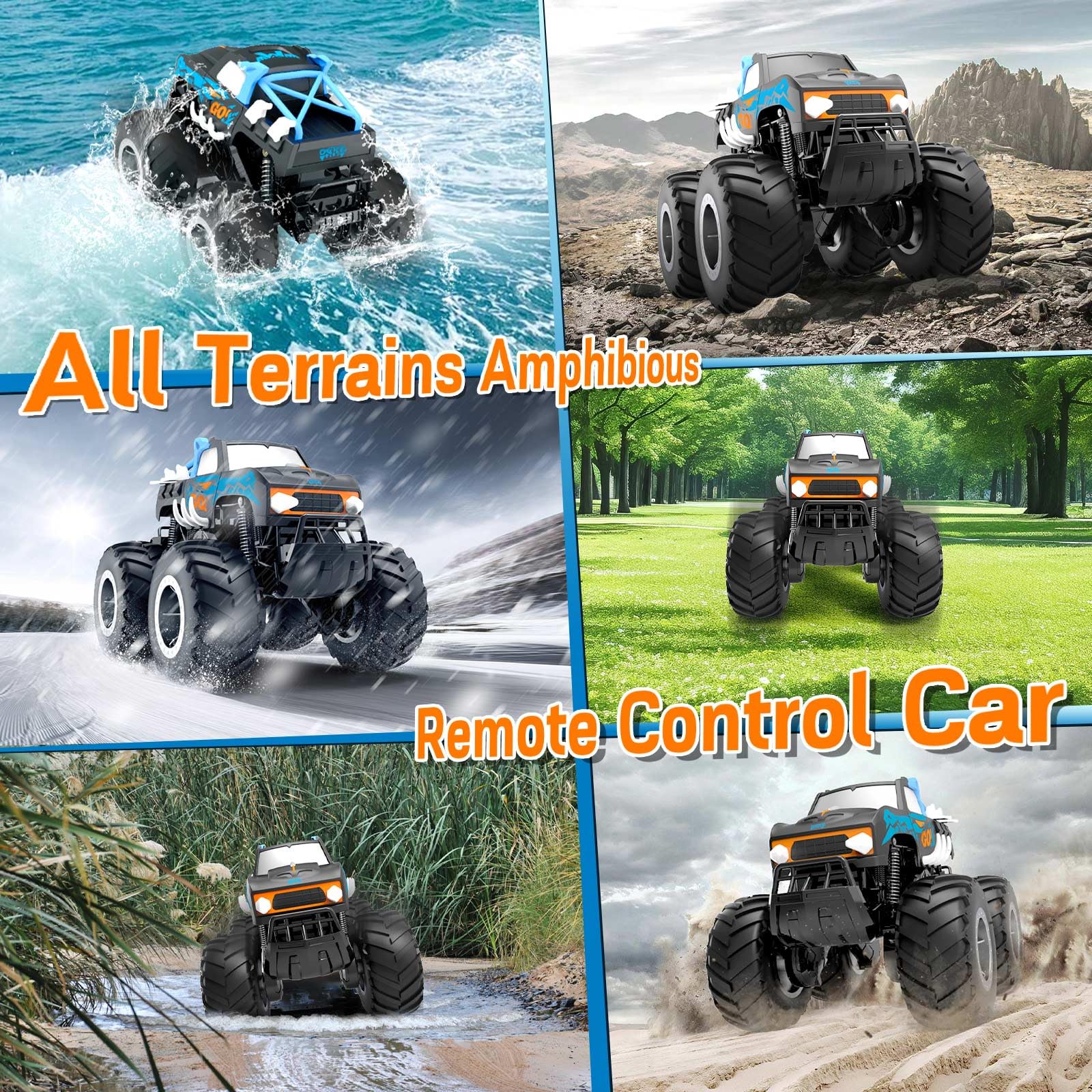Gindoly Ferngesteuertes Auto,2,4 GHz Ferngesteuerter Monstertruck, 4WD 15+ km/h Hobby Offroad RC Auto, Wasserdicht Geländewagen Auto mit 2 Batterien, Spielzeug für Kinder ab 6 7 8 9 10 11 12 Jahre 4