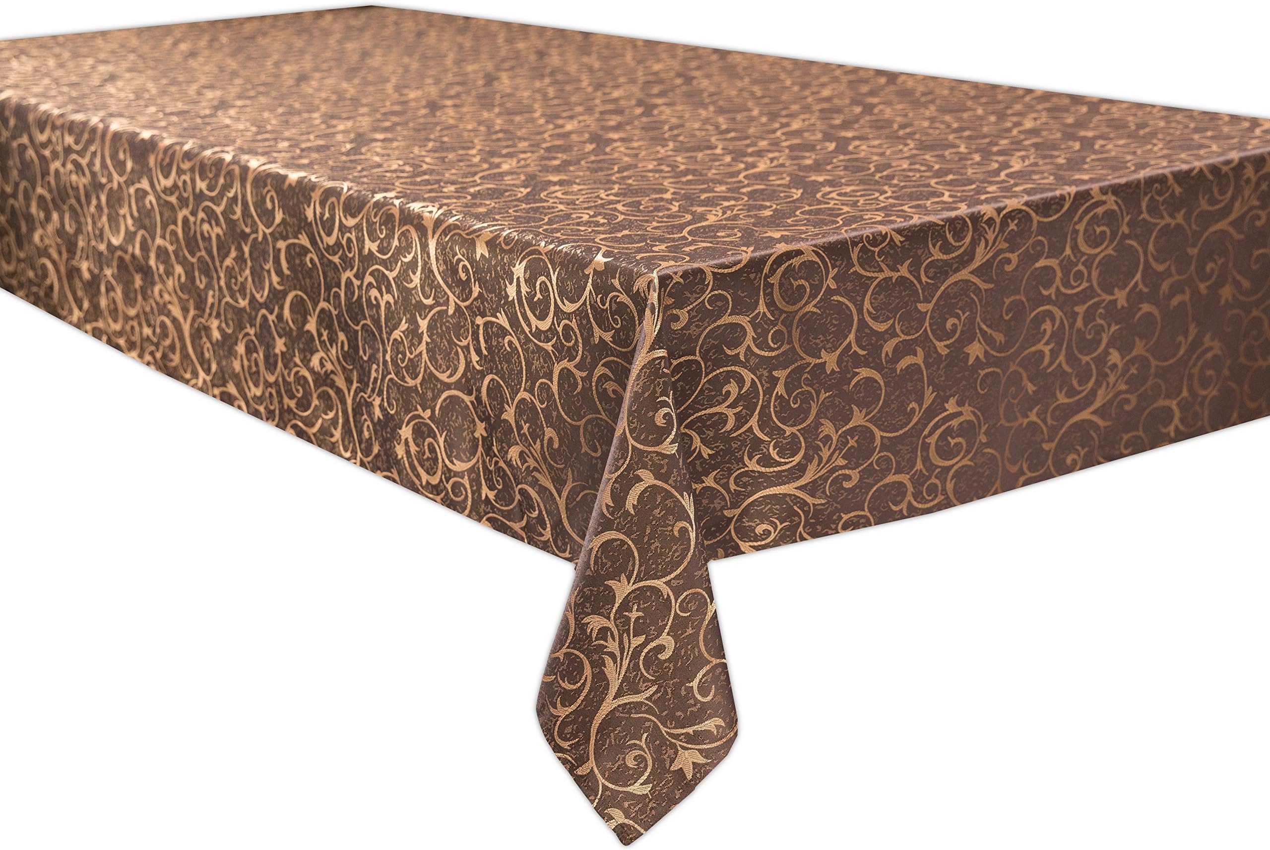 Fancy Linen Coffee Jacquard Heavy Weight Tablecloth for Rectangle Table (60" x 90") Wrinkle Free and Water Resistant Table Cover New