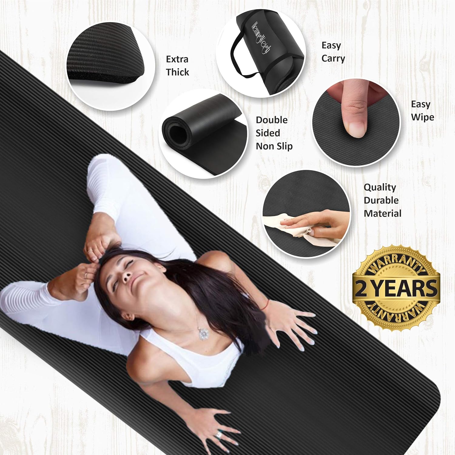 HemingWeigh 1 inch Extra Thick Foam Exercise Mat | Non-Slip Durable Workout Mat with Self-Strapping System for Transport | Extra Long Cushion for Yoga, Pilates, Meditation, Gym, Stretching | 23 x 70 Inches : Yoga Mat : Sports & Outdoors