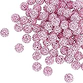 PH PandaHall 100pcs Pink Rhinestones Beads for Valentine's Day, 10mm Shiny Crystal Beads Pave Disco Ball Clay Bead Pen Bead for Baseball Necklace Bracelet Earring Jewelry Making