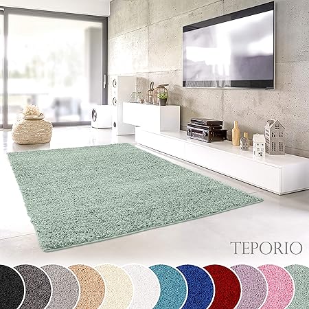 Teporio Shaggy-Teppich | Flauschiger Hochflor fürs Wohnzimmer, Schlafzimmer oder Kinderzimmer | einfarbig, schadstoffgeprüft,