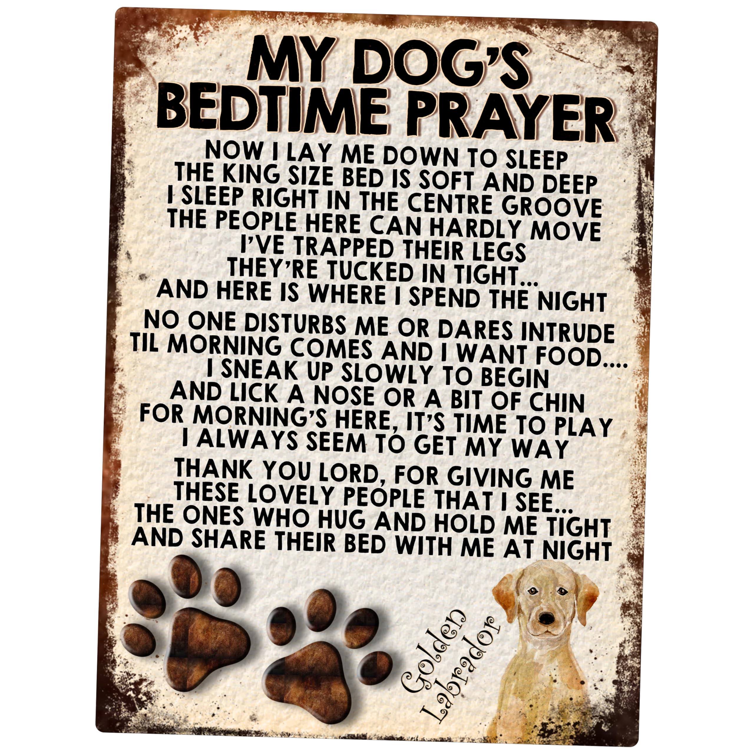 MY DOG'S BEDTIME PRAYER RETRO STYLE METAL TIN SIGN/PLAQUE (GOLDEN LABRADOR)