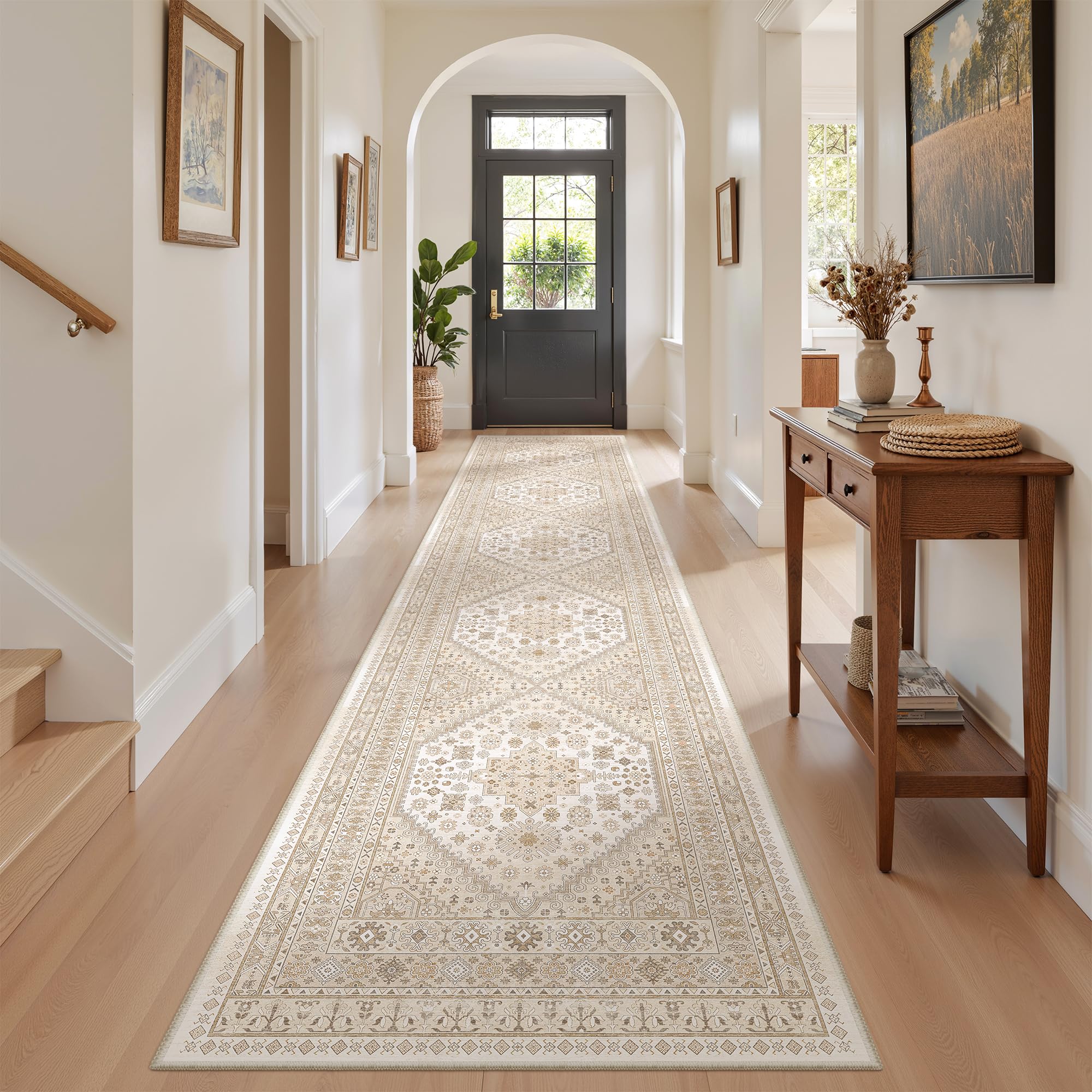 zesthome Washable Runner Rug 2.5x12 - Stain Resistant Entryway Rug,Ultra-Thin Kitchen Rugs, Anti Slip Backing Runner Rugs for Entrance Laundry Room Indoor Hallway (Cream/Beige,2.5'x12') Image