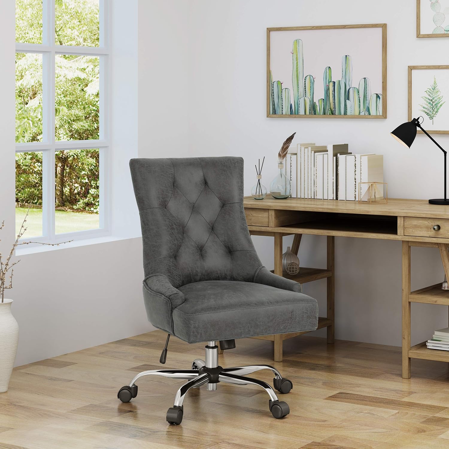 Christopher Knight Home Bagnold Desk Chair, Slate + Chrome: Kitchen & Dining