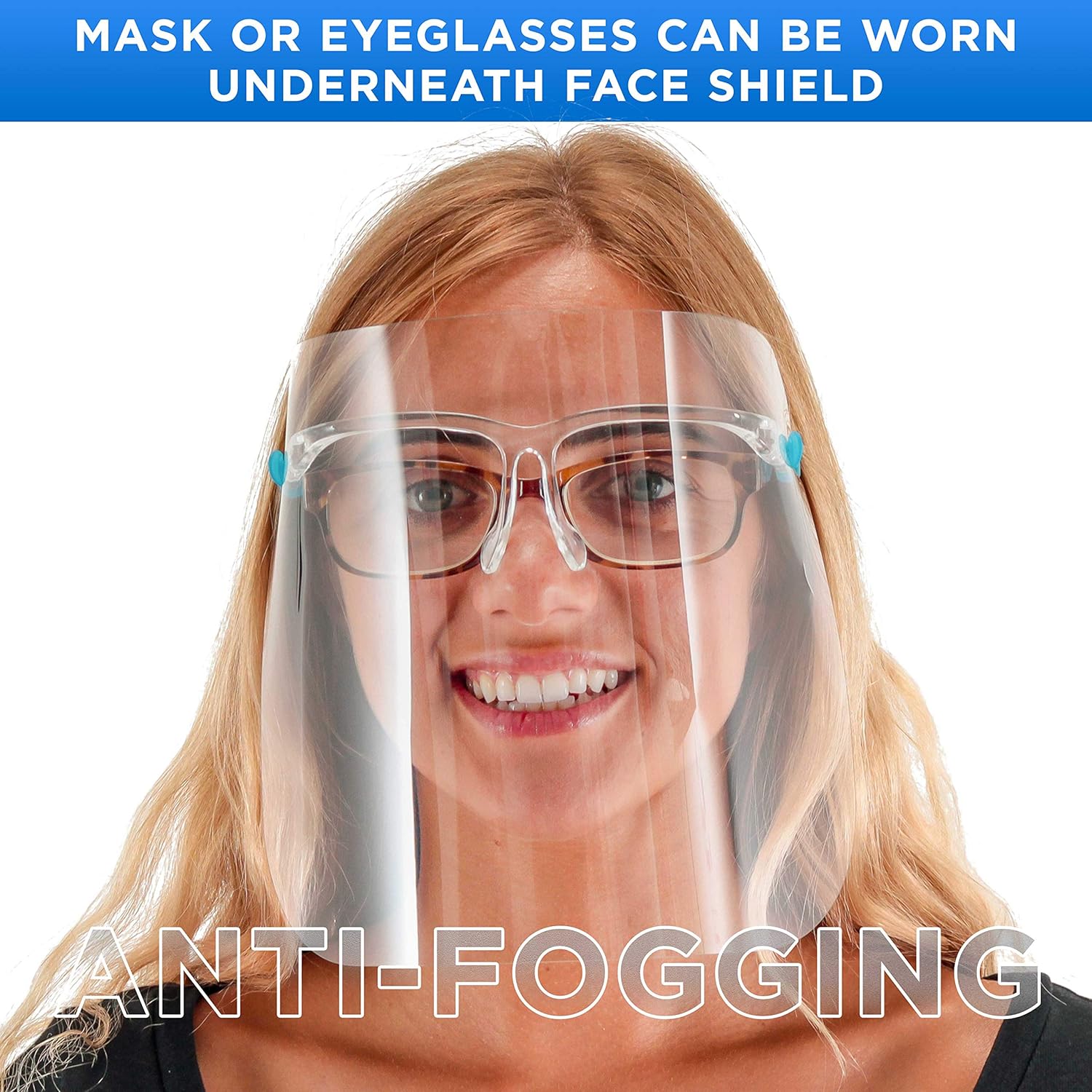 TCP Global Salon World Safety Face Shields with Glasses Frames (Pack of 10) - Ultra Clear Protective Full Face Shields to Protect Eyes, Nose, Mouth - Anti-Fog PET Plastic Sanitary Droplet Splash Guard - - 