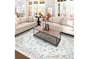 Mcadore 8x10 Area Rugs Washable Boho Rug, Non Slip Carpet for Living Room, Bedroom, Kitchen, Soft Low-Pile Rug, Lvory/Floral