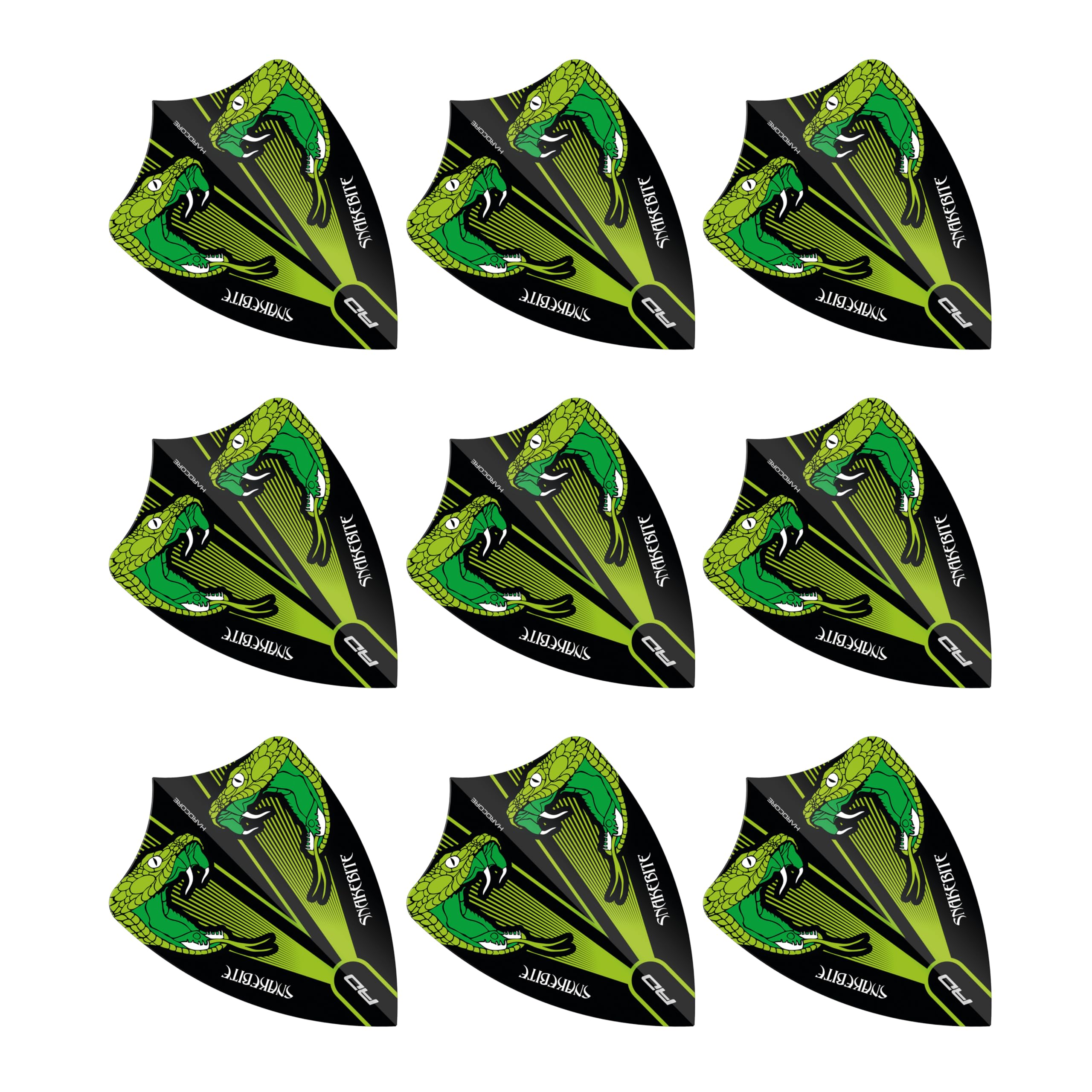 RED DRAGON Hardcore Peter Wright Snakebite Green Transparent Freestyle Dart Flights- 3 Sets Per Pack (9 Dart Flights in total)