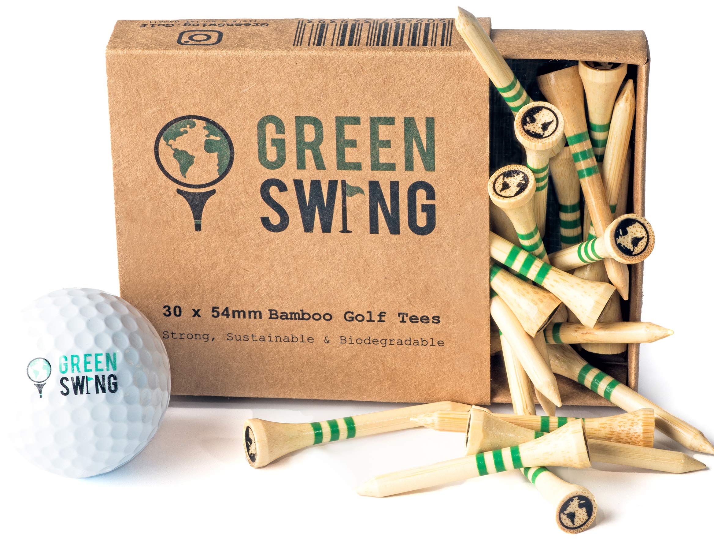 Green Swing Bamboo Golf Tees | Strong Sustainable Biodegradable | 30pcs | 38mm 54mm 70mm or 83mm (54mm | Medium | 30pcs)
