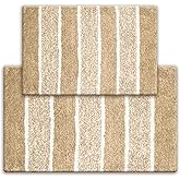 Chardin home Cordural Stripes Bath Mat, Set of 2 Bath Rugs (17x24 Inches & 21x34 Inches) | Non Slip Bathroom Rug, Machine Washable, Plush, Highly Absorbent | Beige-White