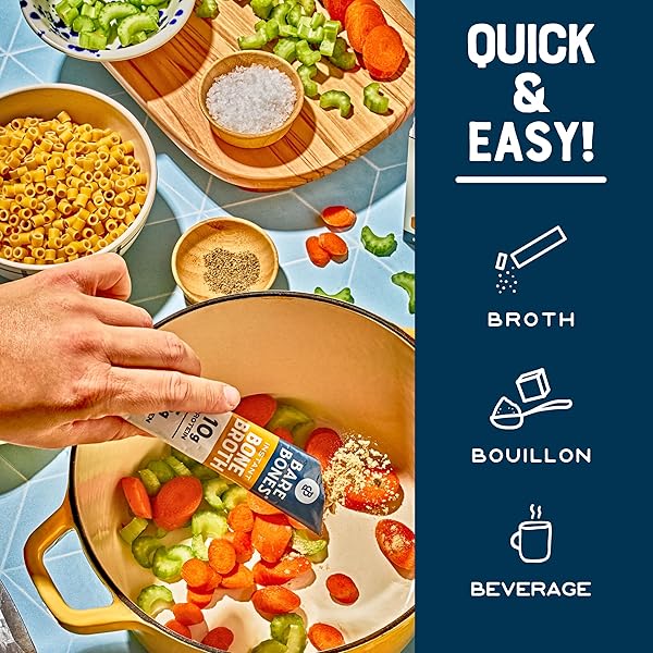 BARE BONES CHICKEN BONE BROTH INSTANT POWDERED MIX | RICH SAVORY PACKETS ON-THE-GO NO ARTIFICIAL FLAVORS | 100% GRASS FED KETO & PALEO FRIENDLY | 10G PROTEIN | 4 PACK