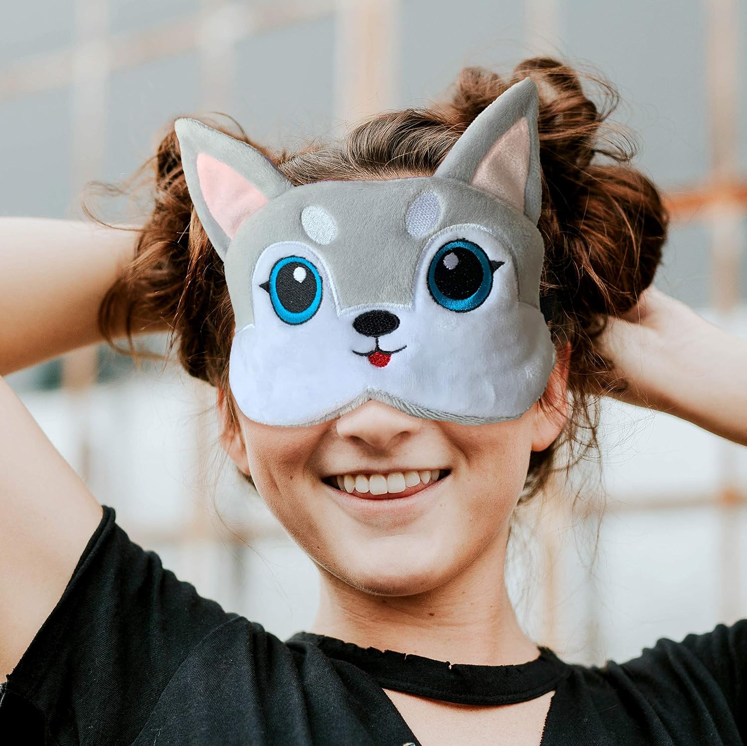 Fluffy Animal Eye Mask for Sleeping - (Husky) Adjustable Strap Sleep Mask - Image 5