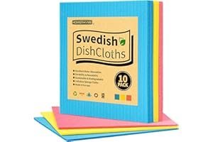 HOMERHYME Swedish Dish Cloths - Pack of 10, Cellulose Swedish Sponge Dishcloths, Absorbent Swedish Dishtowels for Kitchen, Non-Scratch, Reusable Kitchen Cloth, Multi-Surface Swedish Dish Towels