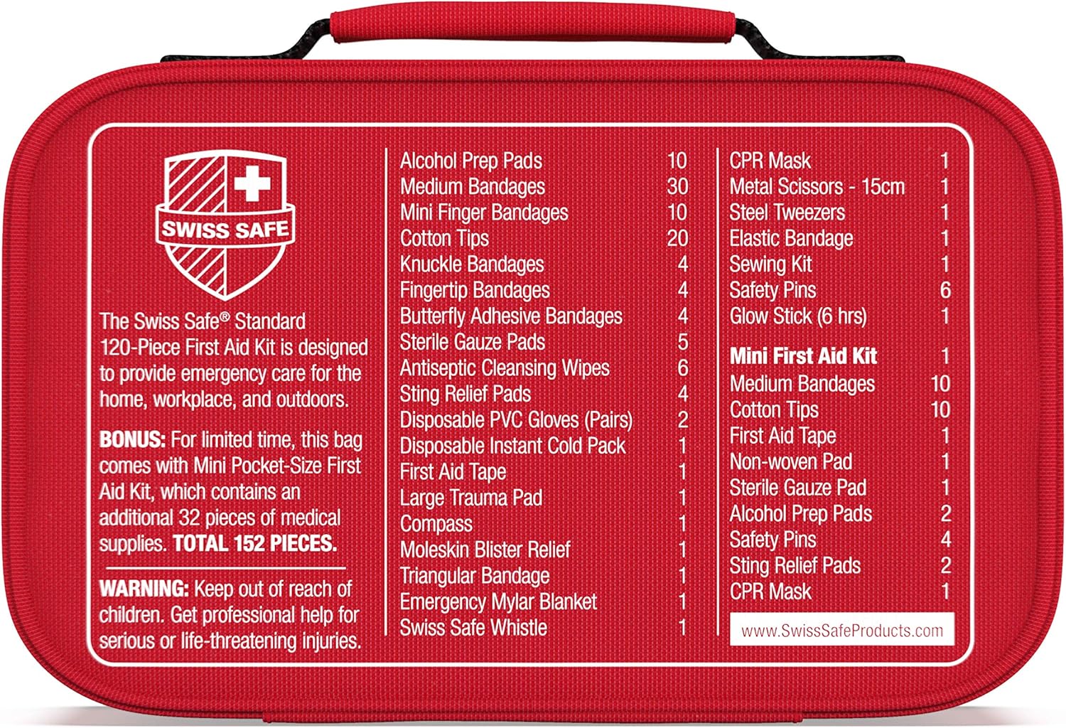 Swiss Safe 2-in-1 First Aid Kit (120 Piece) + Bonus 32-Piece Mini First Aid Kit: Compact, Lightweight for Emergencies at Home, Outdoors, Car, Camping, Workplace, Hiking & Survival : Sports & Outdoors