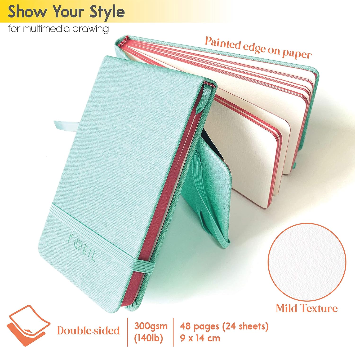 L'oeil Mellow Art Watercolor Sketchbook: Travel Journal 9x14cm, 300gsm Dual Textured Cold-press Paper, with Hardcover - Image 3