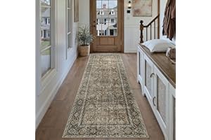 PureCozy Brown Runner Rug 3x7 Vintage Area Carpet Hallway Long Indoor Kitchen Washable Living Room Low Pile Traditional Distressed Retro Accent Throw Rug Non Slip Laundry Bathroom Office Dining Room