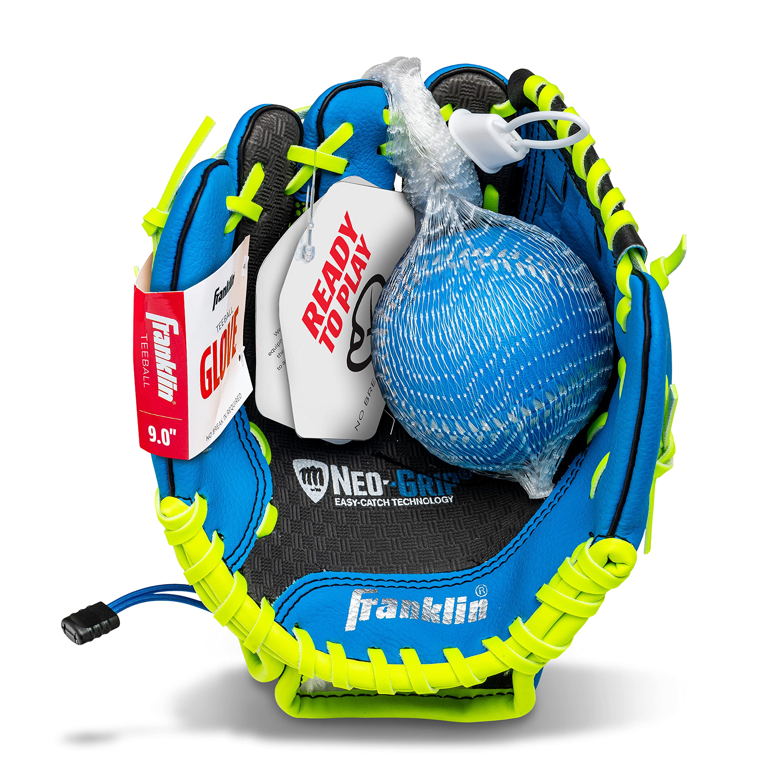 Franklin Sports Youth Teeball Glove - 9.0 Inch Neo-Grip Synthetic Leather Fielding Glove - Left & Right Handed Ready To Play with Ball