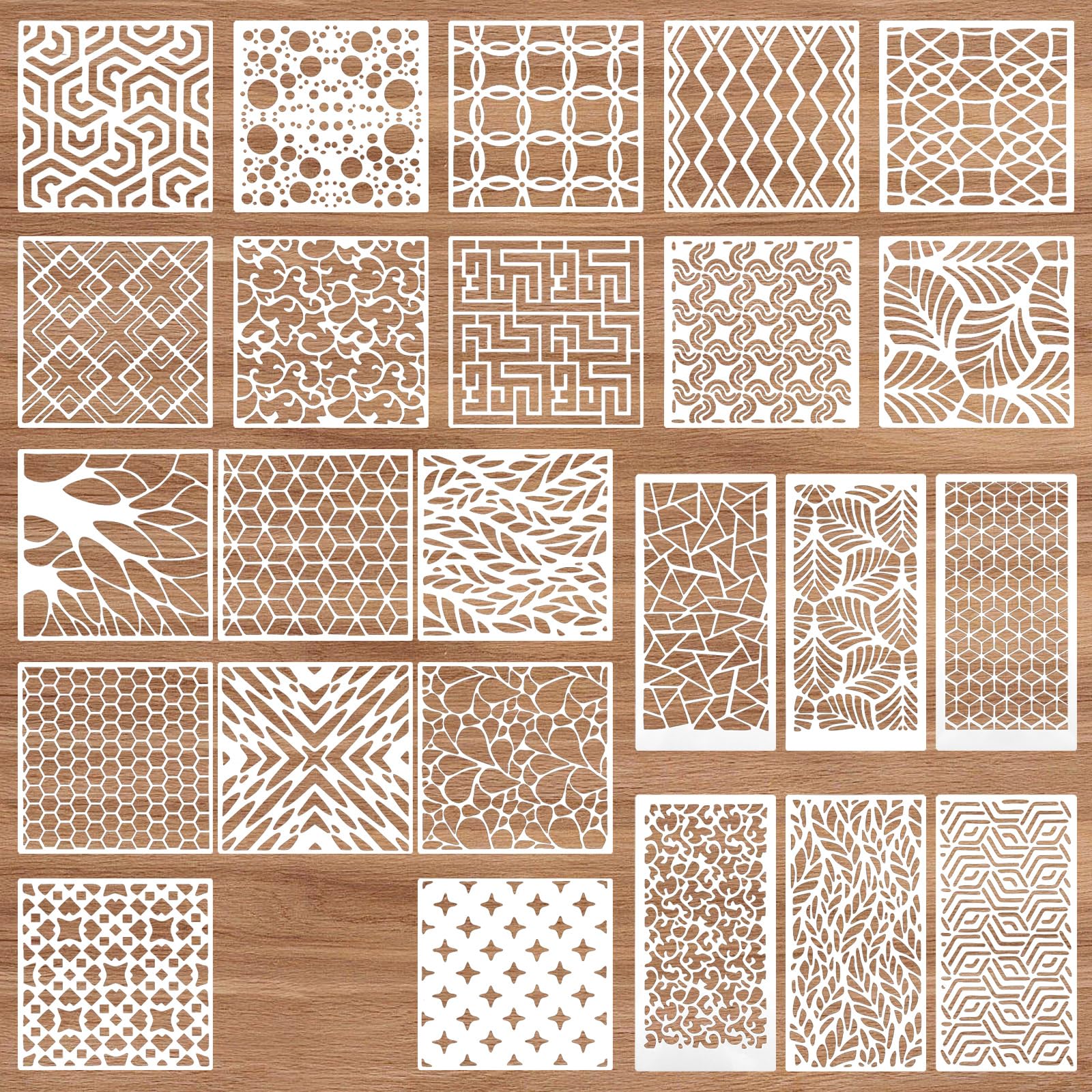 Photo 1 of 24Pcs Stencils for Painting, Geometric Pattern Stencils for Crafts Reusable, Wall Stencil for Painting Patterns, Spray Paint Layering Stencil for Paint On Wood(2 Size)