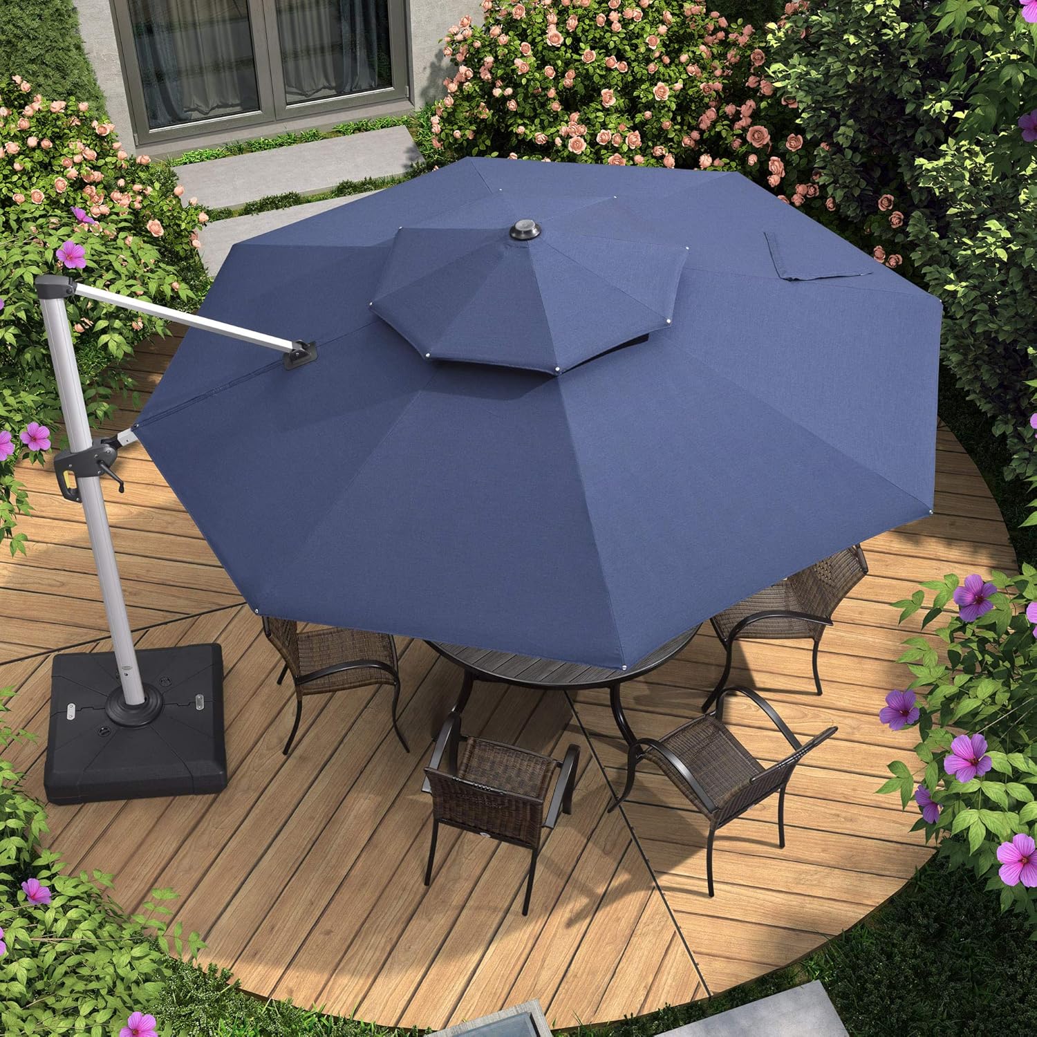 Purple Leaf 11 Feet Double Top Deluxe Sunbrella Round Patio Umbrella Offset Hanging Umbrella Cantilever Umbrella Outdoor Market Umbrella Garden Umbrella Navy Blue Amazon In Garden Outdoors