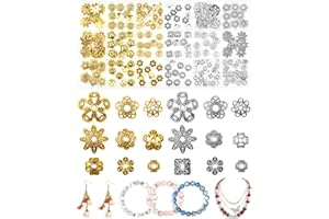 FIVEIZERO 240Pcs Bead Caps for Jewelry Making, 18 Styles Silver & Gold Flower Bead Caps, Multi-Petal Filigree Cup Shape, Loose Spacer Beads for Earrings, Bracelets & Necklaces DIY Crafts