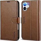 TUCCH Wallet Case Compatible with iPhone 16 5G (6.1", 2024 Release) – Brown, PU Leather [Shockproof TPU Interior Case] [Kickstand] Magnetic Protective Flip Cover with [RFID Blocking] [4 Card Holder]