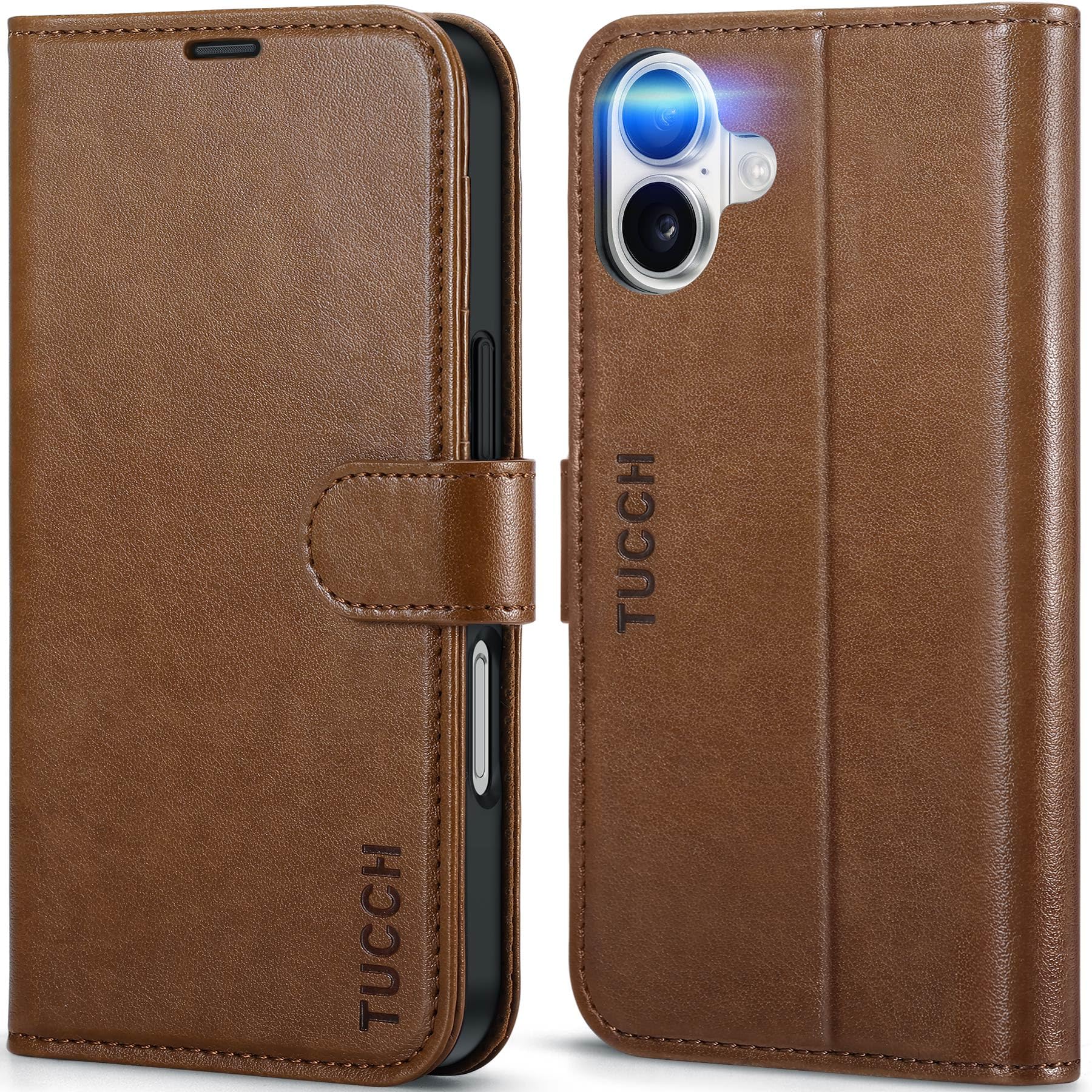 TUCCH Case for iPhone 16 (6.1") 2024 5G, Magnetic PU Leather Wallet Folding Case with[Viewing Stand]Flip Folio Cover[Shockproof TPU][RFID Blocking][Credit Card Slots]Compatible with iPhone 16, Brown — image 1